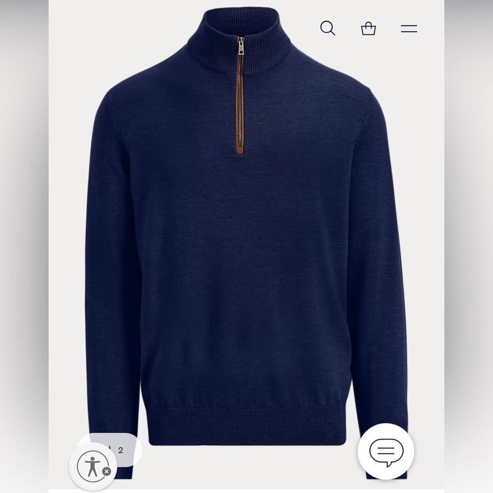 Ralph Lauren Navy Half-Zip Sweater with Brown Trim